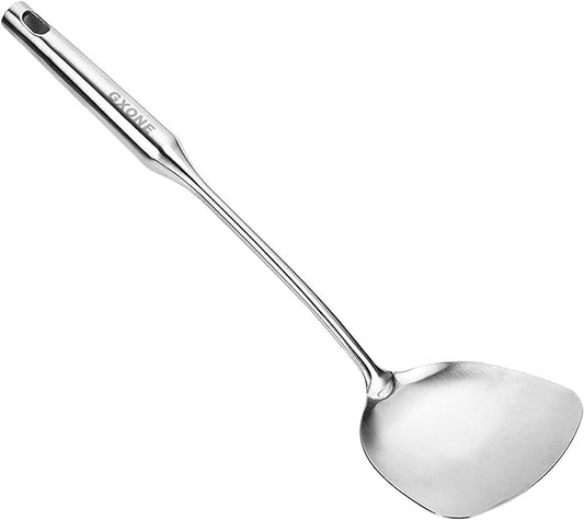 Wok Spatula Stainless Steel, Wide Metal Spatula with Hollow Long Handle Wok Utensils,Silver/14.7Inch by GXONEHomeKitchen