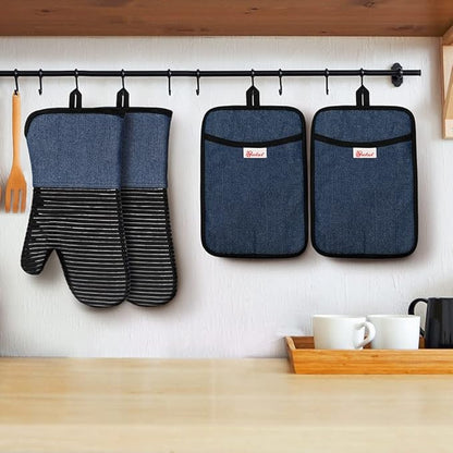 Yutat Oven Mitts, Pot Holders Set of 4 Made with Pure Cotton and Food Grade Non-Slip Silicone - 500 F Heat Resistant Oven Mitts and Pot Holders Sets for Kitchen Cooking (4pcs Set, Black and Denim) - Image 7