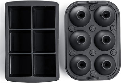 Ice Cube Molds – Large Silicone Ice & Sphere Mold Combo with Built-In Easy-Fill Funnel 2-Inch Round & Square Whiskey Ice Molds for Cocktails & Bourbon
