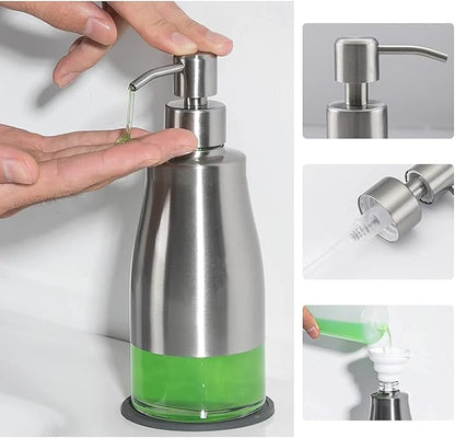 Gaussra Soap Dispenser with Coaster and Stickers, Brushed Nickel Stainless Steel Case Glass Liner Hand Pump Dispenser, Refillable Liquid Hand Soap Dispenser for Bathroom & Kitchen (11OZ / 320ML) - Image 5