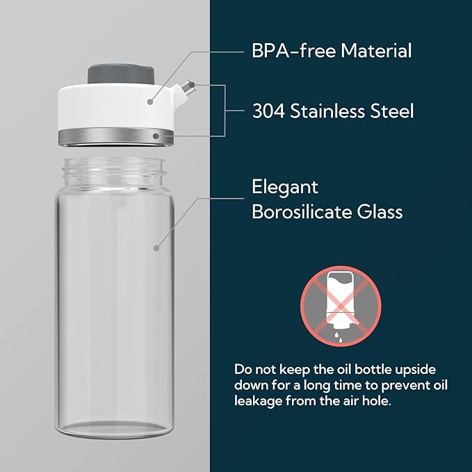 KITCHENDAO Precision Pour Glass Oil Dispenser with 3 Modes, Drip-free Spout, Two Adjustable Flowing Speed, 12 oz Vinegar Dispenser Bottle for Kitchen, Borosilicate Glass Olive Oil Bottle for Cooking - Image 6
