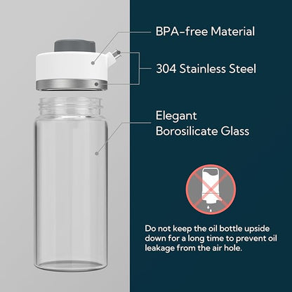 KITCHENDAO Precision Pour Glass Oil Dispenser with 3 Modes, Drip-free Spout, Two Adjustable Flowing Speed, 12 oz Vinegar Dispenser Bottle for Kitchen, Borosilicate Glass Olive Oil Bottle for Cooking - Image 6
