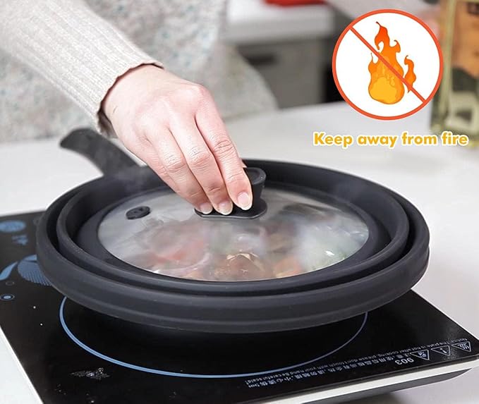 Microwave Splatter Cover Glass Cover Splatter Guard Lid with Collapsible Silicone for Food Cover Plate Cover 10.8 inch 2 Pack Black - Image 3