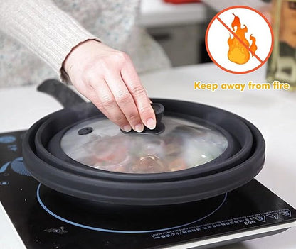 Microwave Splatter Cover Glass Splatter Guard Lid with Collapsible Silicone for Food Pot Plate Cover 11.8 inch Black - Image 5