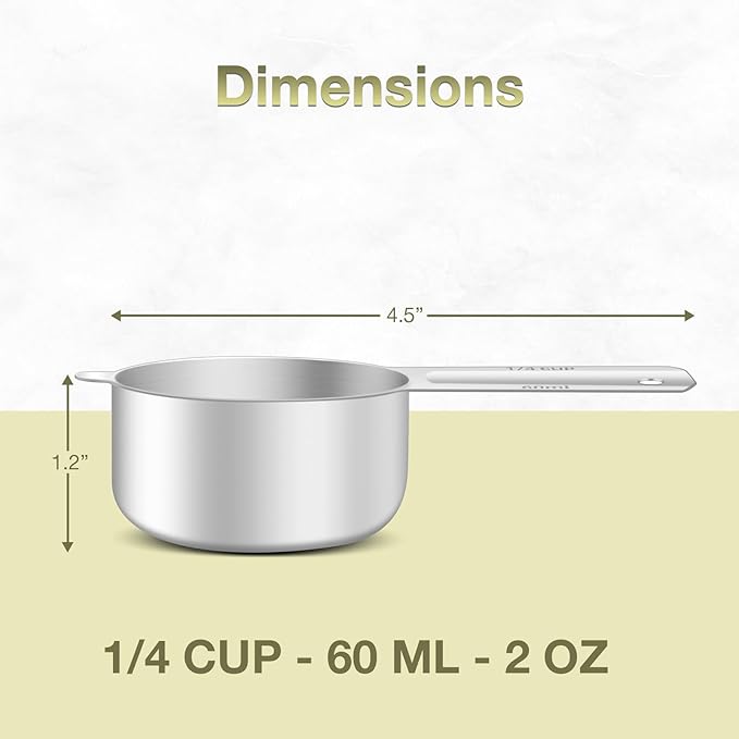 2PCS 1/4Cup (60ml, 2oz) Single Measuring Cup, Etched Inner Scale Stainless Steel Measure Scoop, Metric and US Measurement, Dishwasher Safe - Image 2