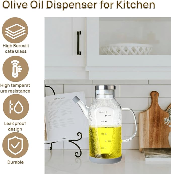 High Borosilicate Glass Oil Bottle-Olive Oil Dispenser for Kitchen-Soy Sauce and Vinegar Dispenser Bottle- Cooking Container Cruet-Oil Dispensing Bottles(Raindrops, Large/750ml)
