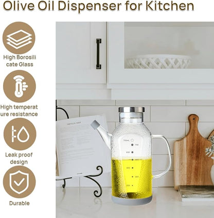 High Borosilicate Glass Oil Bottle-Olive Oil Dispenser for Kitchen-Soy Sauce and Vinegar Dispenser Bottle- Cooking Container Cruet-Oil Dispensing Bottles(Raindrops, Large/750ml)