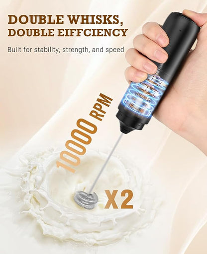 SIMPLETASTE Milk Frother Handheld Electric Foam Maker, Drink Mixer with Stainless Steel Whisk for Cappuccino, Bulletproof Coffee, Latte, Black, without Stand, USB-C Rechargeable - Image 2