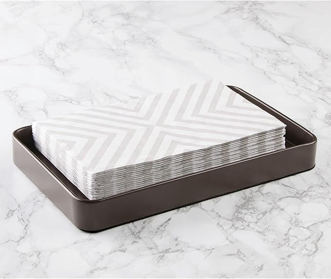 mDesign Modern Decorative Metal Guest Hand Towel Tray Holder Organizer for Disposable Paper Napkins, Jewelry, Makeup - Bathroom Vanity Sink Counter Organization - Unity Collection - Matte Brown