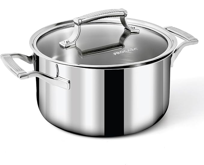 4 Quart Stainless Steel Pot with Lid - Fully Clad Tri Ply Stock Pot/Casserole - Heat Resistant Handles - Induction, Oven & Dishwasher Safe - Coating-Free, PFAS-Free Non Toxic Cookware
