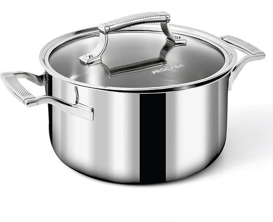 4 Quart Stainless Steel Pot with Lid - Fully Clad Tri Ply Stock Pot/Casserole - Heat Resistant Handles - Induction, Oven & Dishwasher Safe - Coating-Free, PFAS-Free Non Toxic Cookware