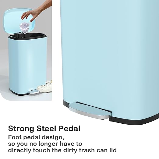 50 Liter / 13 Gallon Kitchen Trash Can with Lid, Stainless Steel Trash Can with Foot Pedal and Plastic Inner Bucket, Fingerprint-Resistant Soft Close Lid Garbage Can, Odor Proof and Hygienic, Blue - Image 4