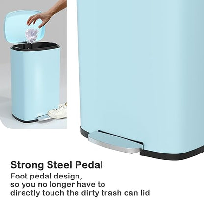 50 Liter / 13 Gallon Kitchen Trash Can with Lid, Stainless Steel Trash Can with Foot Pedal and Plastic Inner Bucket, Fingerprint-Resistant Soft Close Lid Garbage Can, Odor Proof and Hygienic, Blue - Image 4