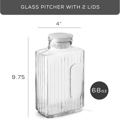 68oz Glass Pitcher with Lid (2 Lids), Rectangle Beverage Serveware and Storage Container for Cold Drinks and Liquids, Water Containers, 2 Quart Pitcher with Lid for Kool Aid and Lemonade - Image 2