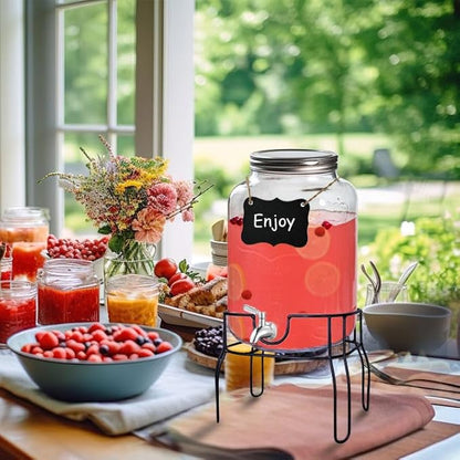 2 Gallon Drink Dispenser with 18/8 Stainless Steel Spigot, Sun Tea Glass Mason Jar for Outside, Iced Lemonade Beverage Dispenser with Fruit Infuser, Large Water Juice Jug, Punch Dispenser for Parties