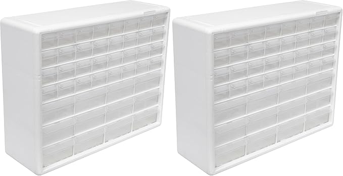 Akro-Mils 44-Drawer Plastic Drawer Storage Cabinet for Garage Organization, Bead Organizer, Building Bricks Storage, Teacher Toolbox, Makeup Organizer, 20-Inch W x 6-Inch D x 16-Inch H, 10144 White by Akro-Mils
