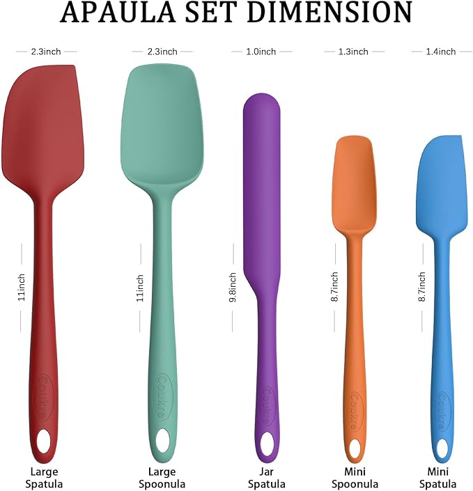 Coukre Silicone Spatula Set of 5,High Temperature Resistant, Food Grade Silicone, Dishwasher Safe, for Baking, Cooking (Pure Colorful B) - Image 2