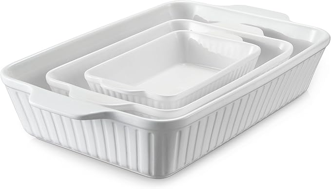 DOWAN Ceramic Baking Dishes, Set of 3 (15.6"/12.2"/8.9") by DOWAN