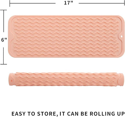 MicoYang Silicone Dish Drying Mat for Multiple Usage,Easy clean,Eco-friendly,Heat-resistant Silicone Mat for Kitchen Counter,Sink,Bar,Bottle,or Cup Pink M 17 inches x 6 inches - Image 2