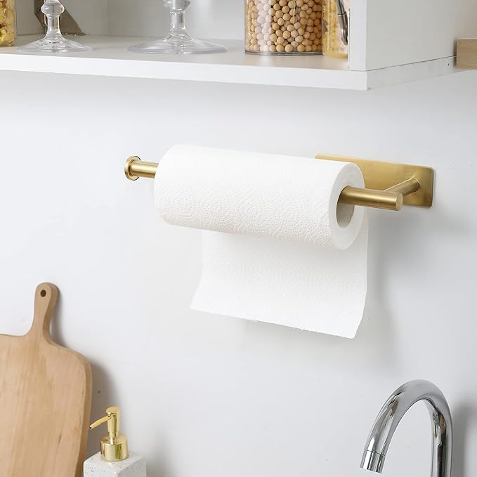theaoo 2 Packs Paper Towel Holder - Under Cabinet Paper Towel Holder for Kitchen, Adhesive Paper Towel Roll Rack for Bathroom Towel, Wall Mounted Matte Black Paper Towel Rack, SUS304 Stainless Steel - Image 7