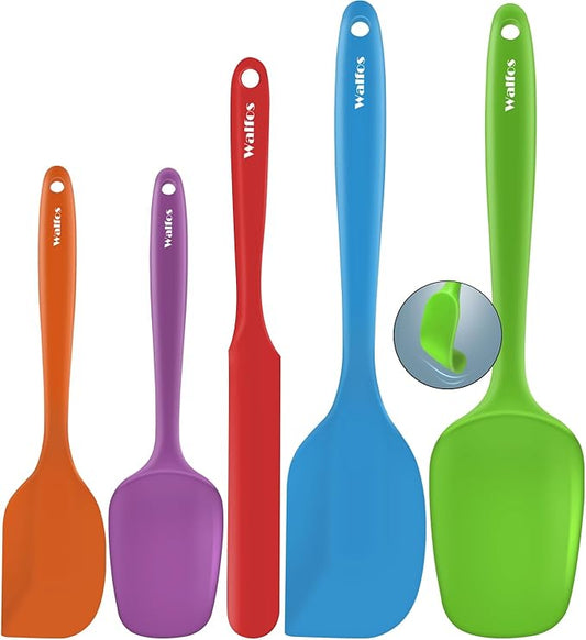 Walfos Silicone Spatula -600°F Heat Resistant Kitchen Scraper Spatulas, Strong Steel Core and One-Pieces Design, for Cooking Mixing Baking - BPA Free and Dishwasher Safe, Multicolor set of 5 by Walfos
