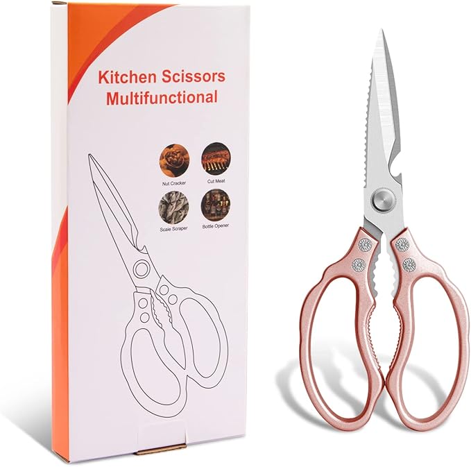CGBE Kitchen Scissors, Multi-Purpose Kitchen Shears, Heavy Duty Dishwasher Safe Food Scissors for Chicken, Poultry, Fish, Meat & Herbs with Non-Slip Grips - Rosegold - Image 7