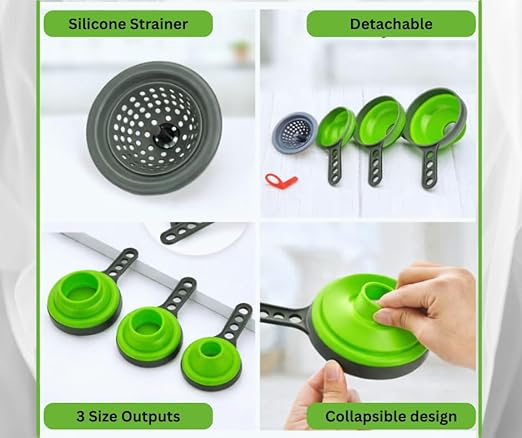 Collapsible Funnel Set of 3 | Silicone Pot Edge Soup Pour Spout | Food Grade Silicone Canning Funnels for Kitchen Use – Wide & Regular Mouth Mason Jars, |Canning, Easy Liquid Transfer