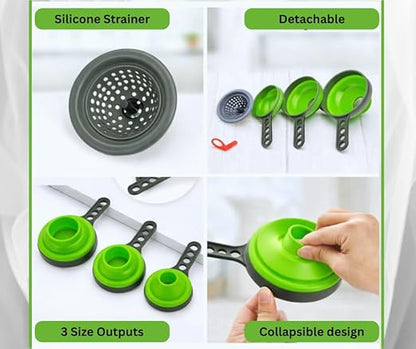 Collapsible Funnel Set of 3 | Silicone Pot Edge Soup Pour Spout | Food Grade Silicone Canning Funnels for Kitchen Use – Wide & Regular Mouth Mason Jars, |Canning, Easy Liquid Transfer