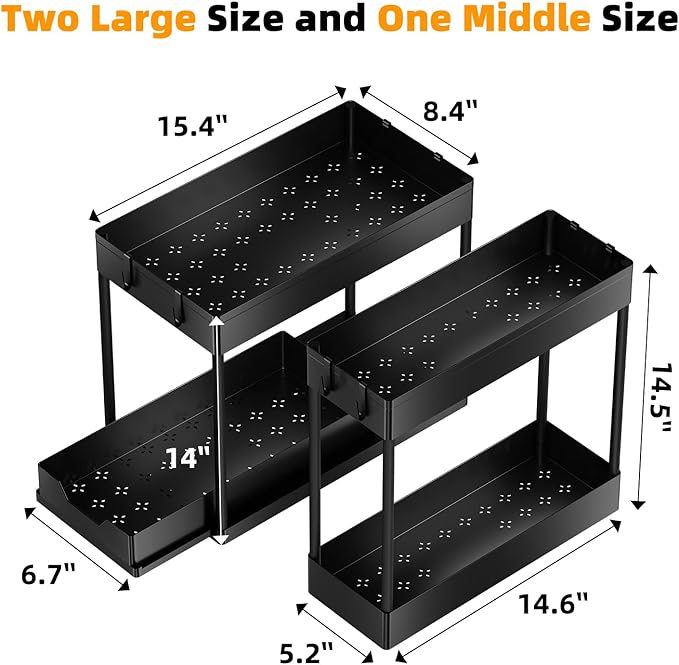 Simple Trending 3 Pack Under Sink Organizer, Pull-Out Cabinet Organizer Drawer, 2 Tier Multi-Purpose Slide Out Storage Shelf for Kitchen Bathroom, Black - Image 3