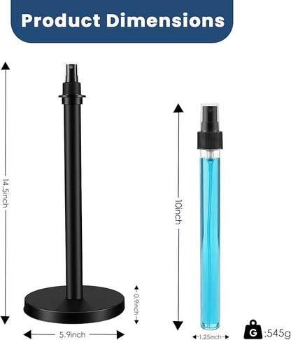 2 in 1 Paper Towel Holder with Spray Bottle, Countertop Paper Towel Holder with Weighted Base, Stainless Steel Paper Towel Roll Holder Black for Kitchen, Bathroom (Black)