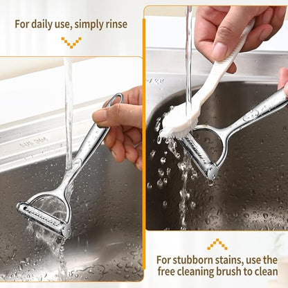 2 in 1 Ultra Sharp Julienne Peeler Vegetable Peeler for Kitchen with Clean Brush, Potato Peeler Y Peelers for Potatoes, Carrots, Fruits, Veggie, 2 Pack