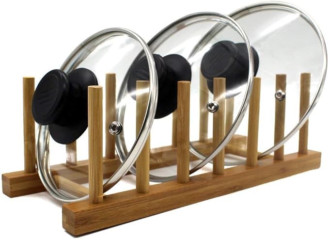 INNERNEED Bamboo Wooden Dish Rack, Vertical Plate & Lid Organizer for Kitchen Cabinet or Countertop, Drying Stand for Dishes, Cutting Boards - Image 4