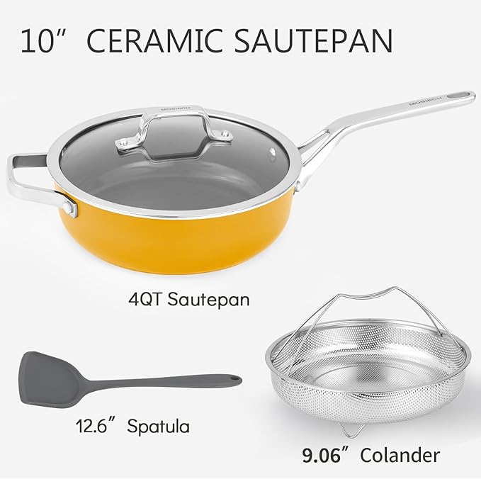 10-Inch Ceramic Non-Stick Cookware Set, 8-in-1 Multifunctional Cookware, Interior & Exterior Ceramic Coating, PFAS/PTFE/PFOA-Free, Compatible with All Stovetops， Oven-Safe up to 450°F