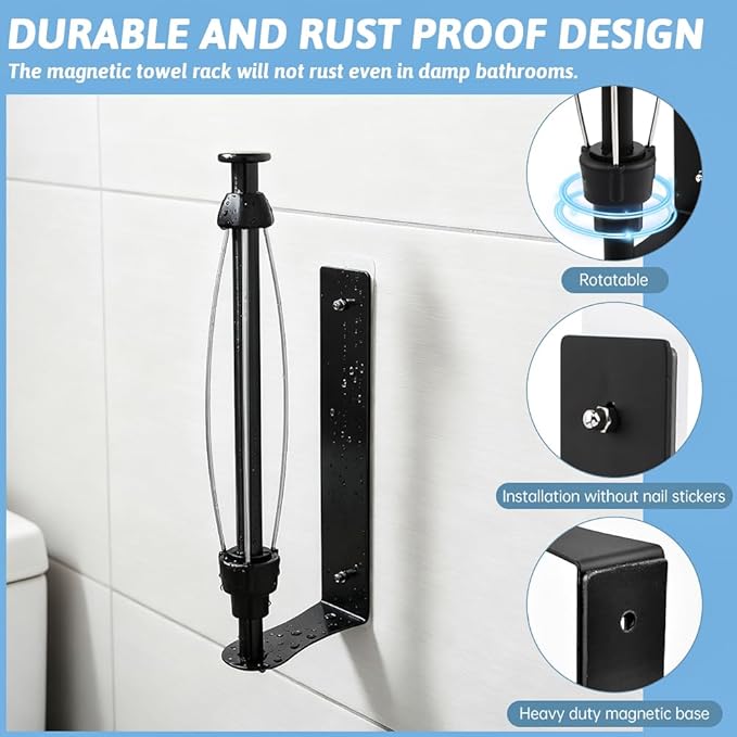 Magnetic Paper Towel Holder with Adjustable Damping - One Hand Tear, No Drill Adhesive Mount, Strong Magnet for Kitchen, Fridge, RV, Garage, Grill (Color:Black)