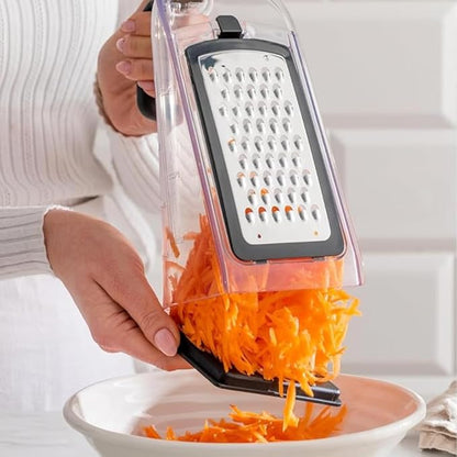 GINSU Plastic 3-in-1 Ergonomic Grater – 5x4x8in Multifunctional Cheese, Vegetable & Fruit Grater with Non-Slip Base and Comfortable Handle for Easy Kitchen Prep - Image 2