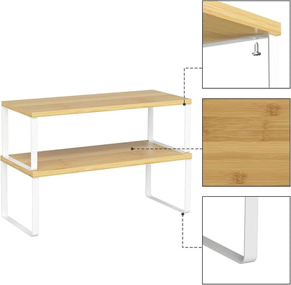 NEX Kitchen Cabinet and Counter Shelf Organizer, Stackable & Expandable, Set of 4, White and Natural - 7.7 x 15.6 x 6.2'' - Image 5