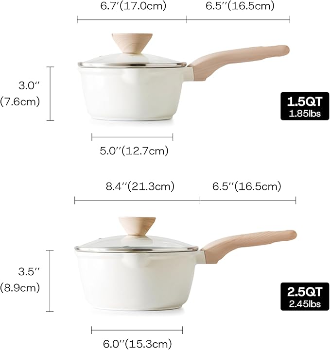 Kordisen Sauce Pan Set with Lid, 1.5Qt & 2.5 Qt Nonstick Cooking Pots with Pour Spout, Easy to Clean, Small Kitchen Induction Saucepan with Ceramic Coating, PFOA/PFOS Free (Cream) - Image 2