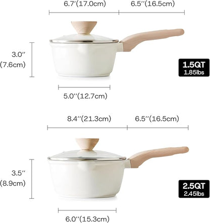 Kordisen Sauce Pan Set with Lid, 1.5Qt & 2.5 Qt Nonstick Cooking Pots with Pour Spout, Easy to Clean, Small Kitchen Induction Saucepan with Ceramic Coating, PFOA/PFOS Free (Cream) - Image 2