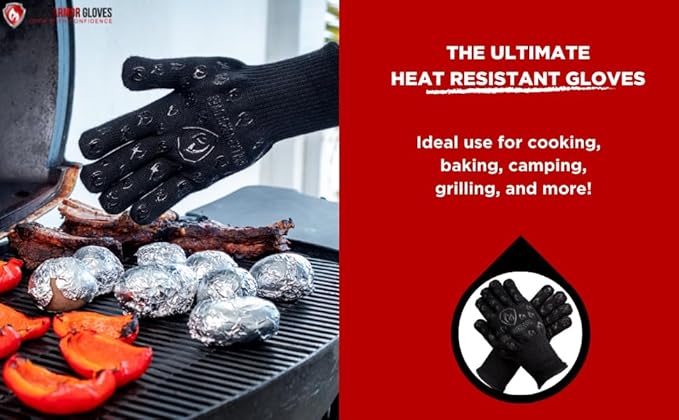 Grill Armor Oven Gloves with Fingers – Extra Long Cuff, 932°F Heat, Fire & Cut Resistant Mitts for BBQ, Grill, Cooking, Grilling, Baking & Smoker - Image 2