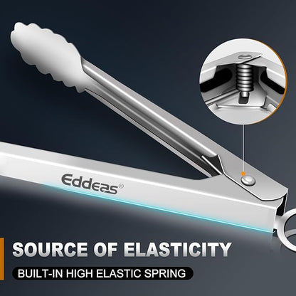 Eddeas 2PCS 9inch Tongs for Cooking - Heat Resistant 600 Degree Kitchen Tongs, Heavy Duty All Metal Food Tongs, Stainless Steel and Non-Slip handle, Salad, Grilling, Barbecue, Dishwasher safe - Image 4