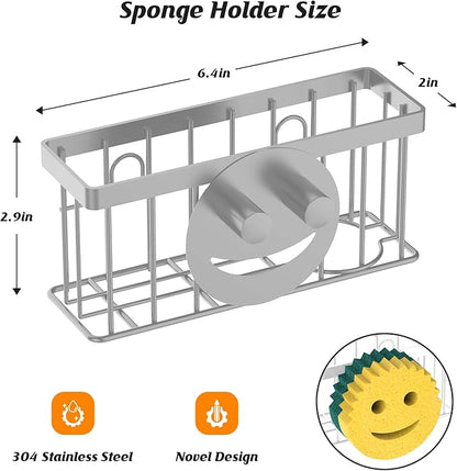 MURLONG Sponge Holder Smiley Face,Sink Caddy,Kitchen Organizer with 2 Suction Cups/1 Adhesive Strips,Designed for Sponge,Soap,Dish Brush,Scrubber - Gray - Image 2