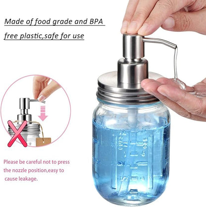 Amolliar Mason Jar Liquid Soap Dispenser Lid, Rustproof Stainless Steel, Cute Farmhouse Decor for Kitchen, Bathroom, Refill Liquid Soap Pump for Hand Soap, Dish Soap, Lotion Soap, Brushed Nickel 2Pack