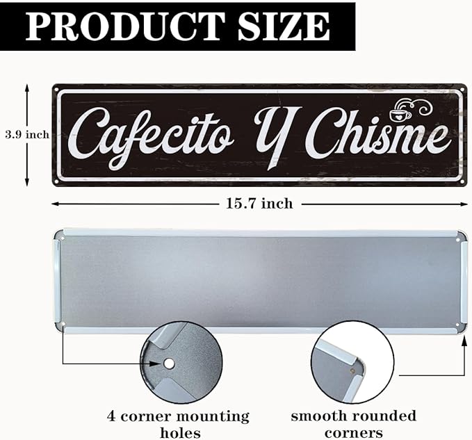 Coffee Metal Signs, Cafecito y Chisme Sign, Funny Coffee Home Decor, Farmhouse Wall Decor for Home Vintage Bar or Dorm, Coffees Station Decors, Decorative Metal Wall Signs 15.8x4 Inches - Image 2