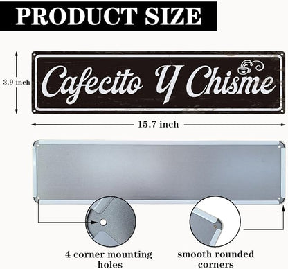 Coffee Metal Signs, Cafecito y Chisme Sign, Funny Coffee Home Decor, Farmhouse Wall Decor for Home Vintage Bar or Dorm, Coffees Station Decors, Decorative Metal Wall Signs 15.8x4 Inches - Image 2