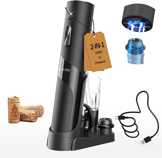 CIRCLE JOY Rechargeable Wine Opener Electric Wine Bottle Opener 7-in-1 Wine Gift Set with Electric Vacuum Pump, Charging Station, Foil Cutter, Wine Aerator Pourer and 2 Wine Stoppers by CIRCLEJOY