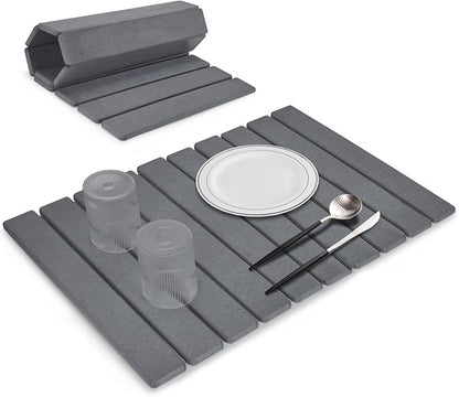 Large Stone Dish Drying Mats for Kitchen Counter, 24"(L)×16"(W), Fast Drying Collapsible Mat, Eco-Friendly Absorbent Diatomaceous Earth Mats for Dishes Bottles, Match Any Countertop【Dark gray】 by Sangukiro