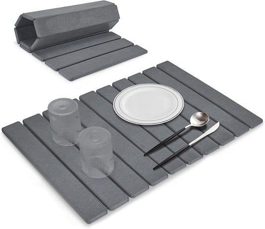 Large Stone Dish Drying Mats for Kitchen Counter, 24"(L)×16"(W), Fast Drying Collapsible Mat, Eco-Friendly Absorbent Diatomaceous Earth Mats for Dishes Bottles, Match Any Countertop【Dark gray】 by Sangukiro