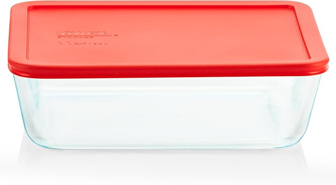 Pyrex Simply Store Glass Food Storage Container, Snug Fit Non-Toxic Plastic BPA-Free Lids, Freezer Dishwasher Microwave Safe, 11 Cup by Pyrex