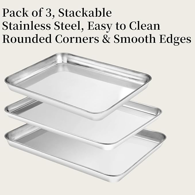 Baking Sheet Set of 3, Heavy-Duty Stainless-Steel Baking Pans, Cookie Sheets Cooking Trays for Oven, 3 Different Sizes (12/16/17.5 Inch) - Image 3