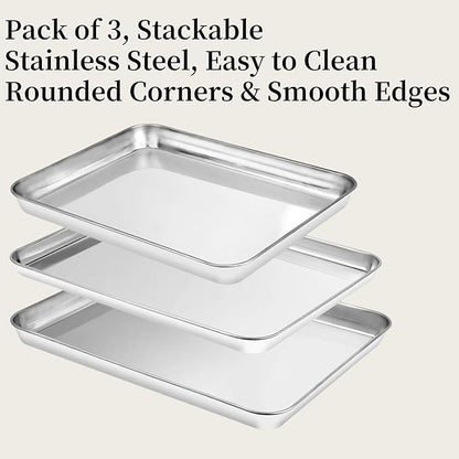 Baking Sheet Set of 3, Heavy-Duty Stainless-Steel Baking Pans, Cookie Sheets Cooking Trays for Oven, 3 Different Sizes (12/16/17.5 Inch) - Image 3